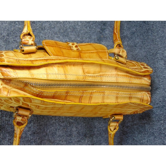 Dooney Bourke Purse Small East West Top Zip Yellow Crocodile Leather Bag FLAW - Picture 13 of 16